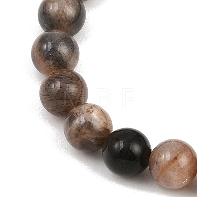 Natural Black Moonstone Round Beads Stretch Bracelets for Men Women BJEW-JB12396-1