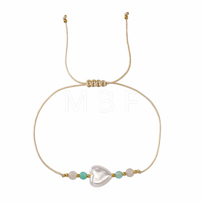 Summer Heart-shaped Faux Pearl Adjustable Braided Bead Bracelets for Daily Wear KQ0143-1
