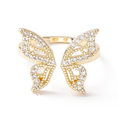 Butterfly Clear Cubic Zirconia Cuff Ring RJEW-D117-05G-1