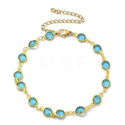 304 Stainless Steel Flat Round Acrylic Rhinestone Cup Chain Anklets for Women AJEW-B031-02G-03-1