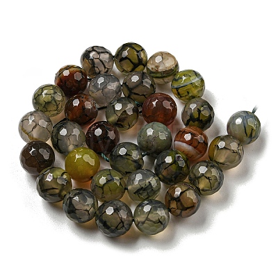 Faceted Natural Dragon Veins Agate Beads Strands G-F447-12mm-L07-1