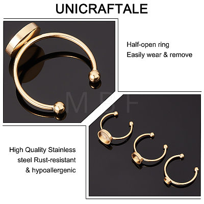 Unicraftale 15Pcs 5 Style 201 Stainless Steel Cuff Pad Ring Settings STAS-UN0041-97-1