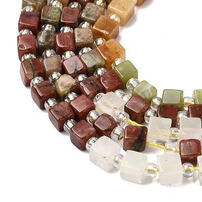 Natural Unakite & Quartz Crystal & Chinese Southern Jade & Yellow Aventurine & Sesame Jasper Beads Strands G-H333-03H-1