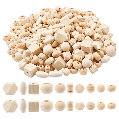 Unfinished Natural Wood Beads WOOD-PH0008-86-1