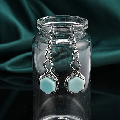 Hexagon Natural Flower Amazonite Dangle Earrings EJEW-K298-01P-13-1