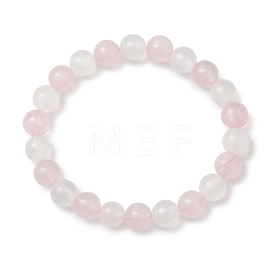 Natural Rose Quartz & Selenite Beaded Stretch Bracelets for Women BJEW-JB13140-1