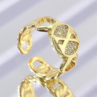 Brass Micro Pave Clear Cubic Zirconia Open Cuff Rings for Women RJEW-K289-02G-X-1