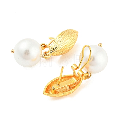 Rack Plating Brass Oval Hoop Earrings with Plastic Pearl Beaded EJEW-K245-37G-1