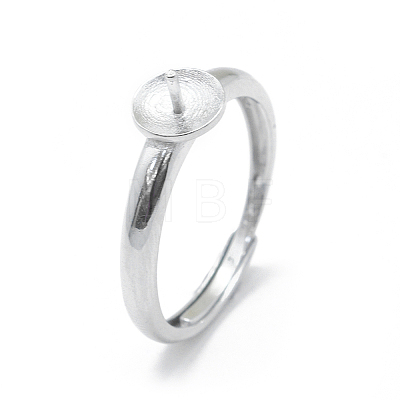 Adjustable Rhodium Plated 925 Sterling Silver Finger Ring Components STER-L055-019P-1