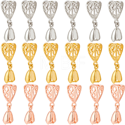 30Pcs 3 Colors Filigree Rack Plating Brass Pendant Pinch Bails KK-SC0005-58-1