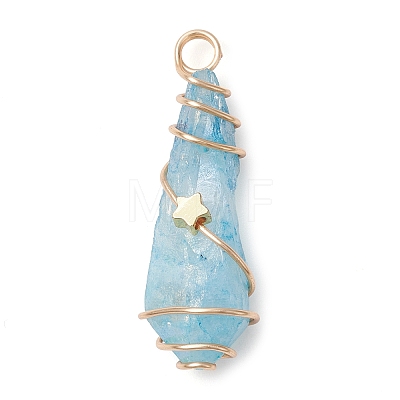Electroplated Natural Quartz Crystal Dyed Copper Wire Wrapped Pendants PALLOY-JF02326-03-1