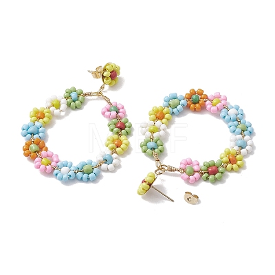 Woven Flower Glass Seed Beads Dangle Earrings EJEW-JE05816-1