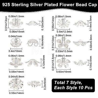70Pcs 7 Style Brass Bead Caps KK-BBC0003-55-1