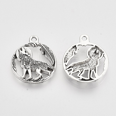 Tibetan Style Alloy Howling Wolf Pendants TIBEP-T009-07AS-RS-1