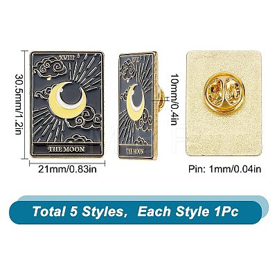 5Pcs 5 Style Fashion Tarot Card Enamel Pins JEWB-SC0001-20-1