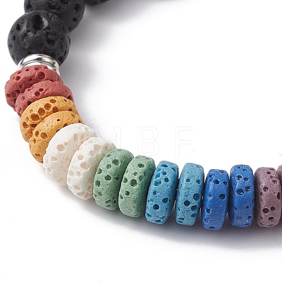 Dyed Natural Lava Rock & Pearl Beaded Strtch Bracelet BJEW-JB10053-01-1