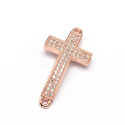 Curved Latin Sideways Cross Brass Micro Pave Cubic Zirconia Links ZIRC-E010-02RG-1