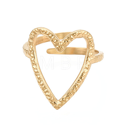 Ion Plating(IP) 304 Stainless Steel Heart Cuff Ring RJEW-N038-123LG-1