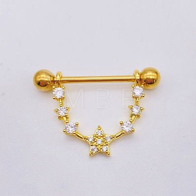 304 Stainless Steel Clear Cubic Zirconia Star Nipple Rings WG994A5-06-1