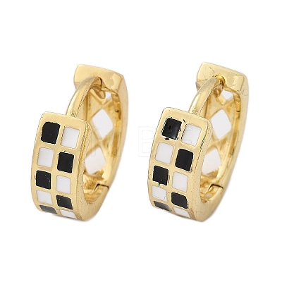 Tartan Pattern Enamel Chunky Hinged Huggie Hoop Earrings for Women EJEW-P196-22G-01-1