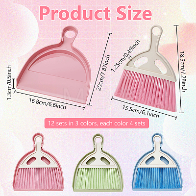 12 Bags 3 Colors Plastic & Nylon Mini Broom Brush and Dustpan Set AJEW-GO0004-69-1