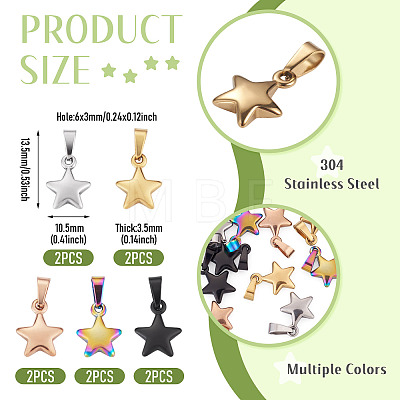 10Pcs 5 Colors 304 Stainless Steel Pendants STAS-TA0006-46-1