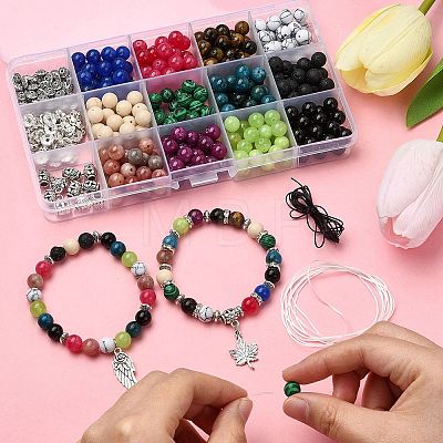 DIY Natural & Synthetic Mixed Gemstone Stretch Bracelets Making Kit DIY-YW0008-58-1