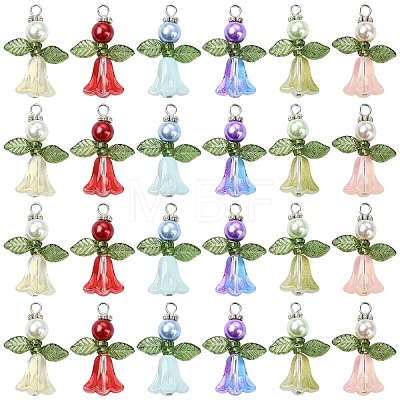 30Pcs 6 Styles Glass with Acrylic Pendants PALLOY-YW00186-1