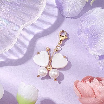 Butterfly Shell & Shell Pearl Pendant Decoration HJEW-TA00271-1