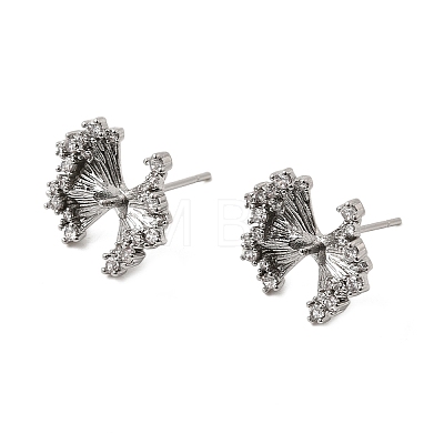 Brass Micro Pave Clear Cubic Zirconia Bowknot Stud Earring Findings KK-G553-08P-1