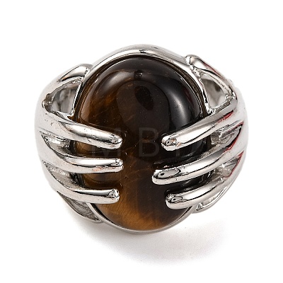 Oval Natural Tiger Eye Finger Ring G-Q184-06F-P-1