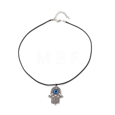 Alloy Hamsa Hand with Enamel Evil Eye Pendant Necklace for Women NJEW-JN03956-01-1