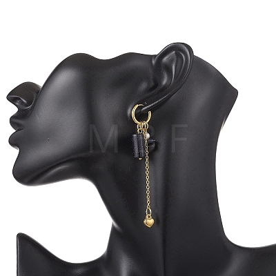 304 Stainless Steel Blue Goldstone Heart Tassel Hoop Earrings EJEW-JE06731-01-1
