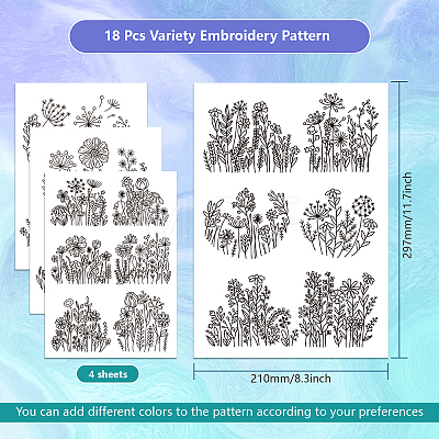 4 Sheets 11.6x8.2 Inch Stick and Stitch Embroidery Patterns DIY-WH0455-073-1
