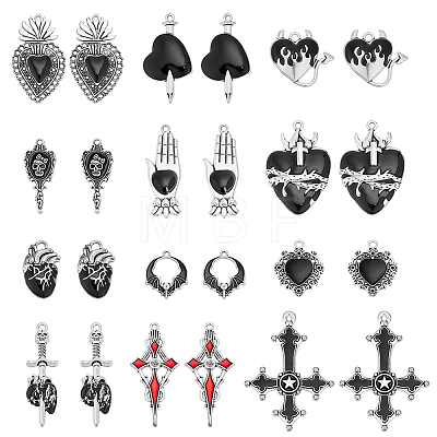 24Pcs 12 Styles Gothic Alloy Black Enamel Chandelier Component Links FIND-OC0014-13-1