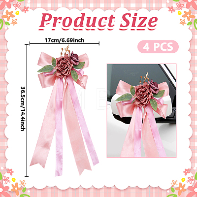 PE Flower with Satin Ribbon Wedding Car Rearview Mirror AJEW-WH0596-913-1