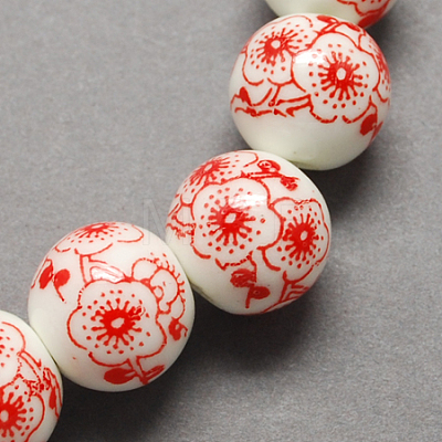 Handmade Printed Porcelain Beads X-PORC-Q202-12mm-1-1