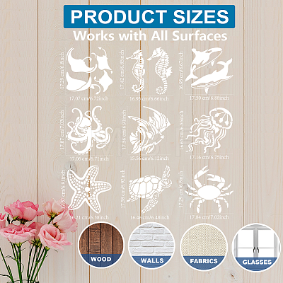 MAYJOYDIY US 1 Set Sea Animal PET Hollow Out Drawing Painting Stencils DIY-MA0005-24-1