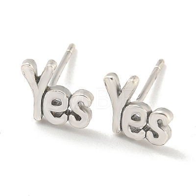 Rack Plated Word Yes Brass Stud Earrings for Women EJEW-Z048-10A-P-1