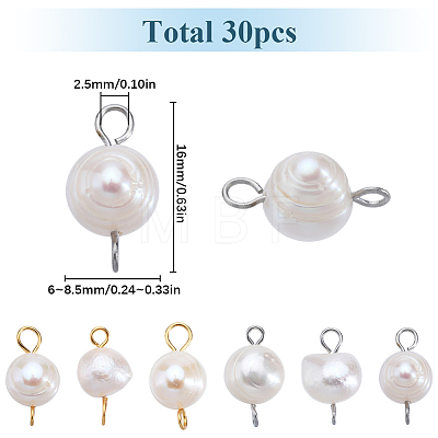 30Pcs 2 Colors Natural Cultured Freshwater Pearl Potato Connector Charms PALLOY-SC00012-1