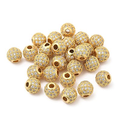 Brass Micro Pave Clear Cubic Zirconia Beads KK-I705-13G-1