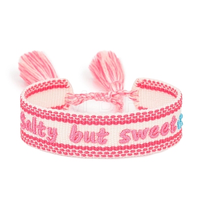 Polyester Flat with Word Cord Bracelet PW-WG812FC-01-1