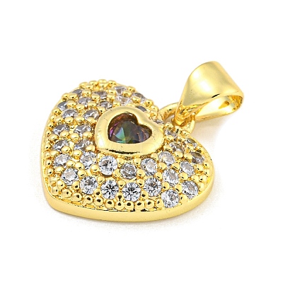 Heart Rack Plating Brass Micro Pave Cubic Zirconia Charms KK-Z053-17G-06-1