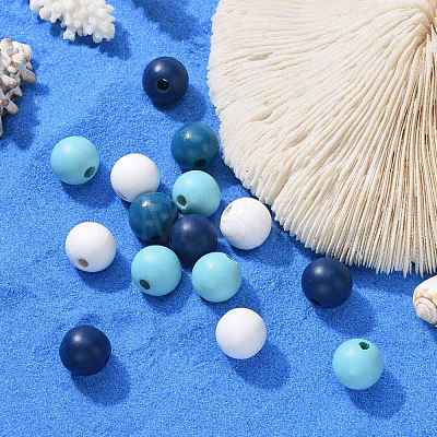 160 Pcs 4 Colors Summer Ocean Marine Style Painted Natural Wood Round Beads X1-WOOD-LS0001-01F-1