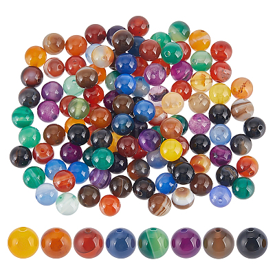 120Pcs 8 Colors Dyed Natural Banded Agate Beads G-ME0001-31-1