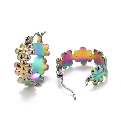Ion Plating(IP) Rainbow Color Flower 304 Stainless Steel Hoop Earrings for Women STAS-A057-16MC-1