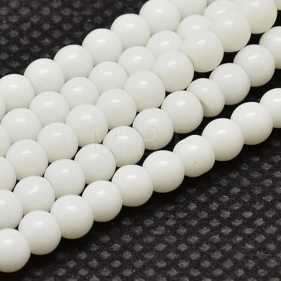 Opaque Solid Color Glass Round Beads Strands X-GLAA-F032-8mm-01-1