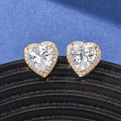 Brass Micro Pave Cubic Zirconia Stud Earrings for Women EJEW-F418-06G-1