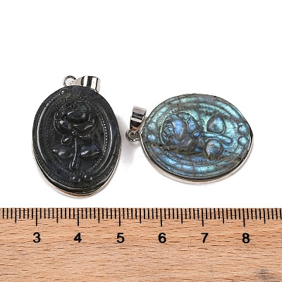 Natural Labradorite Carved Flower Pendants G-B085-15P-1