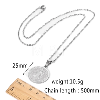 Stainless Steel Saint Benedict Cross Medal Pendant Cable Chain Necklaces PW-WGC31BA-01-1